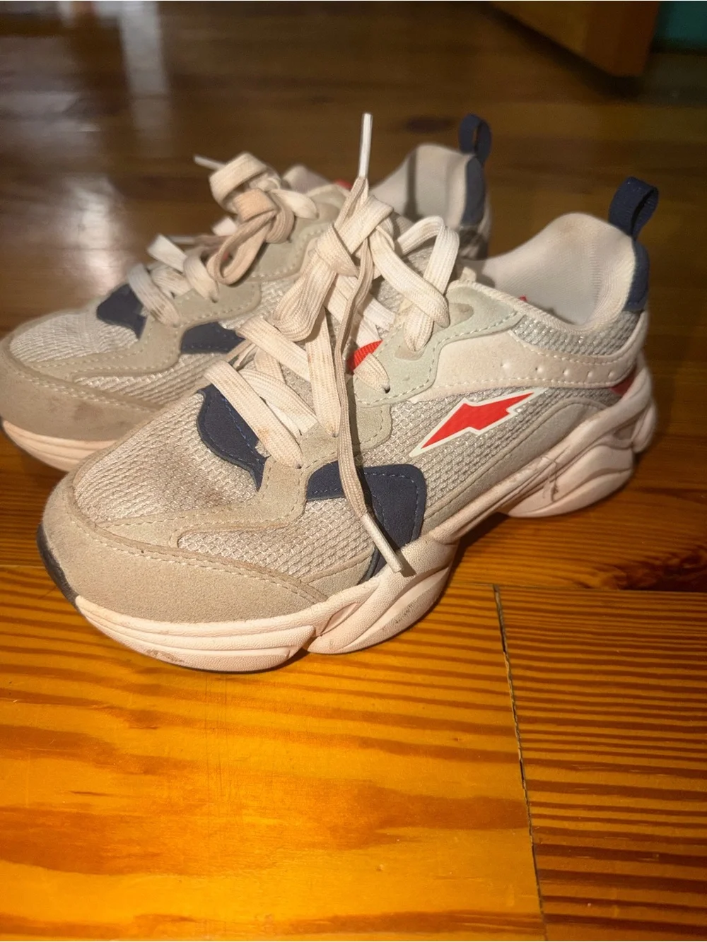Avia Kids Beige Sneakers with Navy and Red Accents